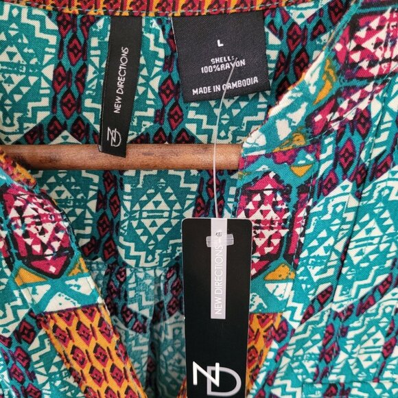 New Directions Womens Casual Blouse Top Size L Multicolor Aztec NWT - Picture 2 of 14